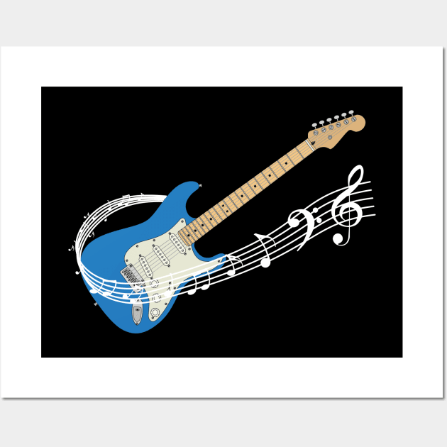 Music Staff Lake Placid Blue Electric Guitar Wall Art by nightsworthy
